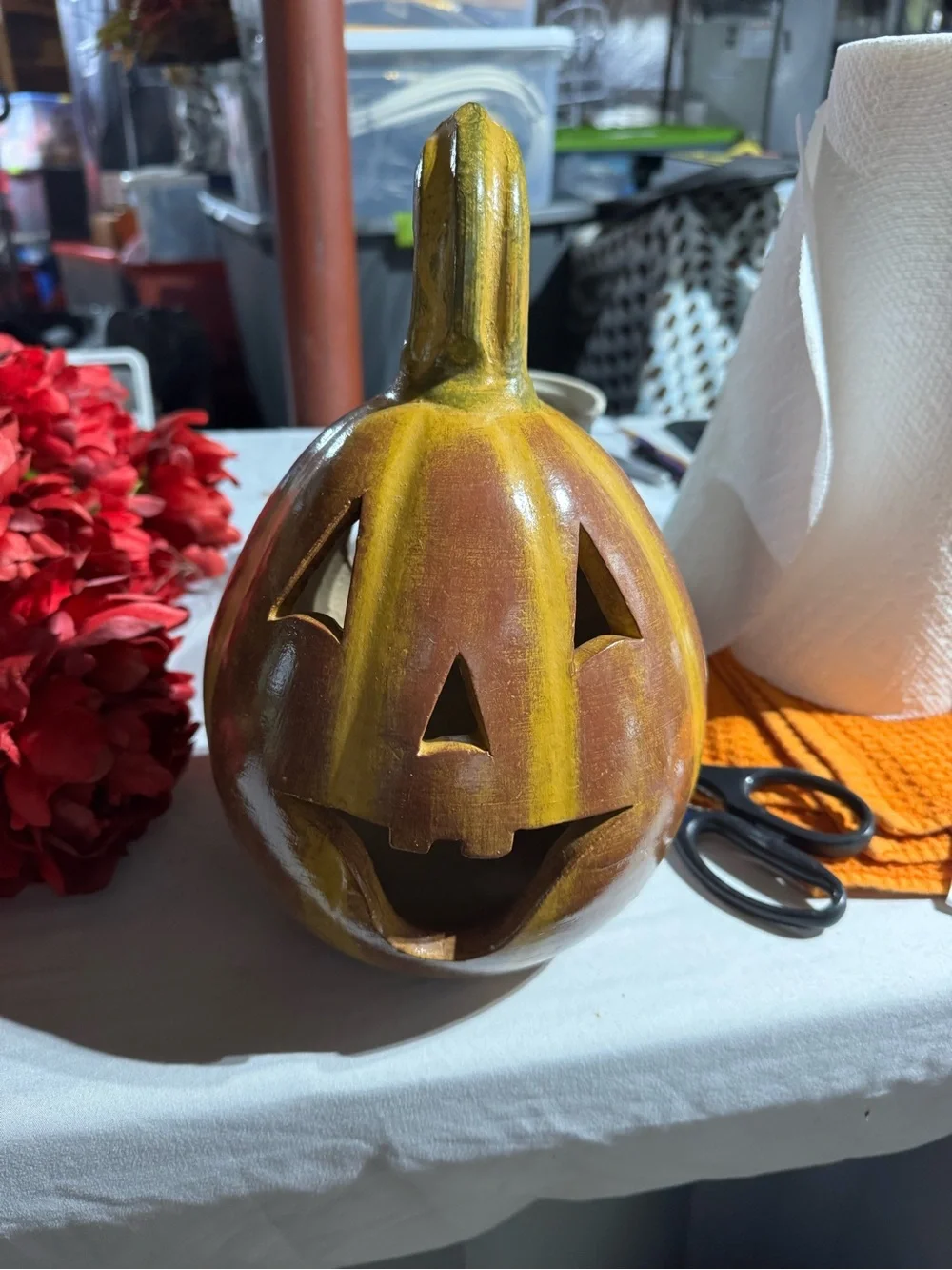 Hand-Painted Ceramic Jack-O'-Lantern Pumpkin - Brown & Olive